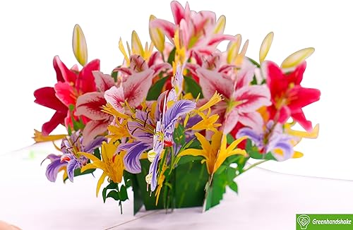 Miniatura 8 de Arreglo de rosas con jarrón, tarjeta desplegable, tarjetas de felicitación emergentes 3D, para cumpleaños, día de San Valentín, día de la madre,