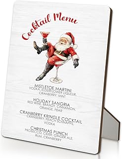 Christmas Martini Bar Sign, Christmas Santa Cocktail Menu Wooden Stand Sign 5"X7", Holiday Funny Xmas Signs Decorations for Party Bar Pub Lounge Kitchen Table Desk Decor(5x7 Inch)