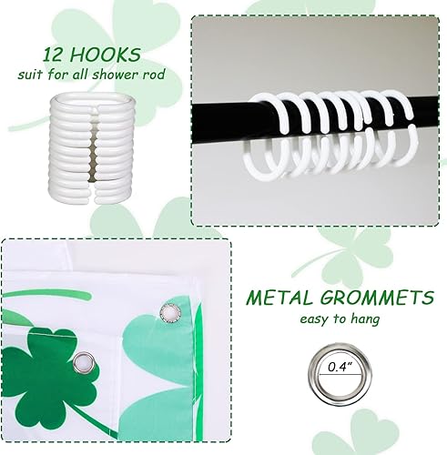 Miniatura 4 de gisgfim Cortina de ducha para el día de San Patricio gnomo irlandés trébol verde cortina de ducha para el día de San Patricio cortina de baño de