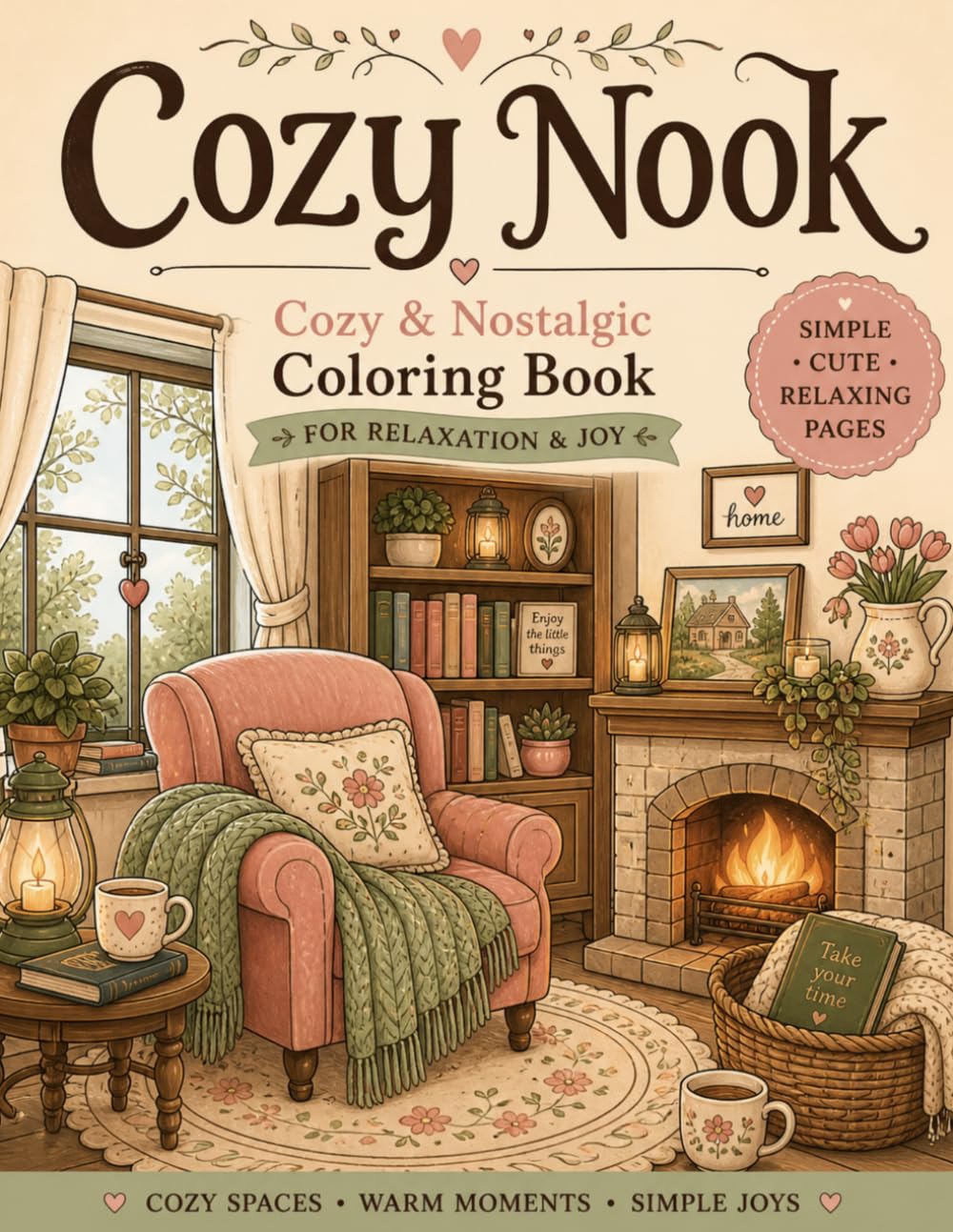 Cozy Nook: Cozy & Nostalgic Coloring Book for Adults | Relaxing Spaces, Cute Interiors & Simple Comfort Scenes