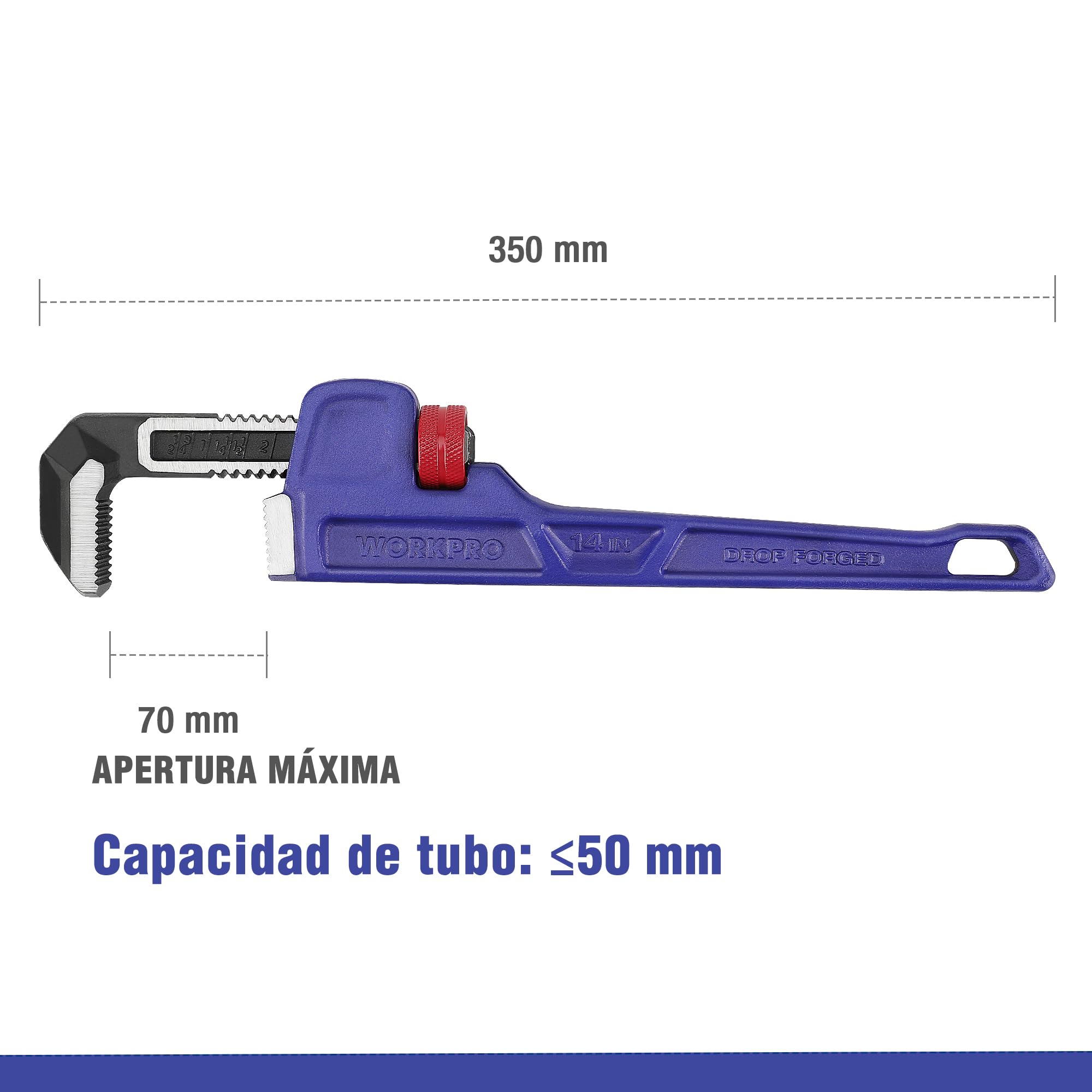 WORKPRO Llave para Tubo, Llave de Garra de Forja Entera de 350 mm, Llave de Tubo Recta, de Alta Resistencia para Reparación de Fontanería