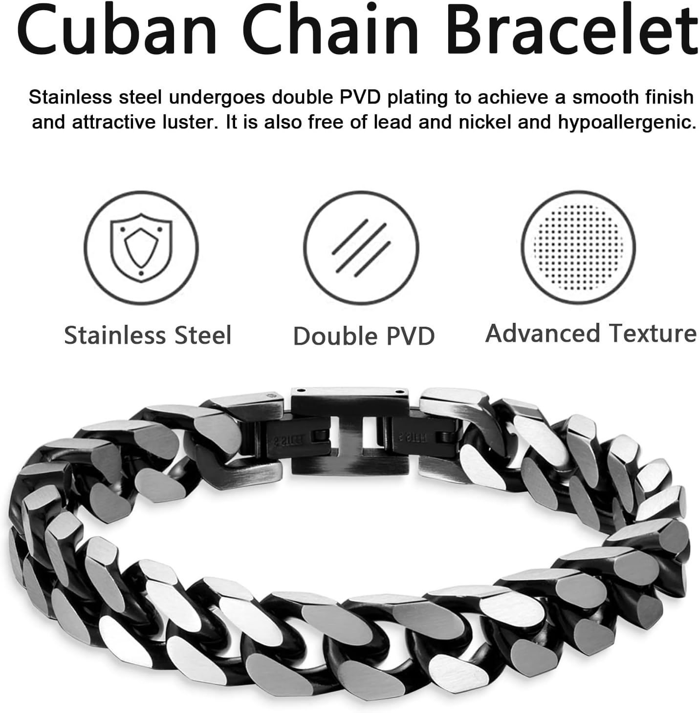 LUCKY2+7 Mens Bracelet -Stainless Steel Fold Over Clasp Cuban Chain Bracelet for Men - Image 3