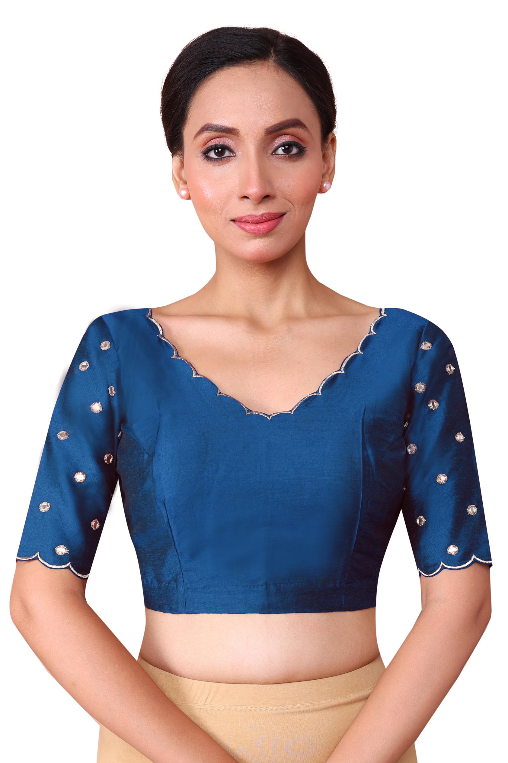 rene Fashion Neck Casual Blue Cotton Blend Women Blouse(D-1005708-BLUE)-picture-45