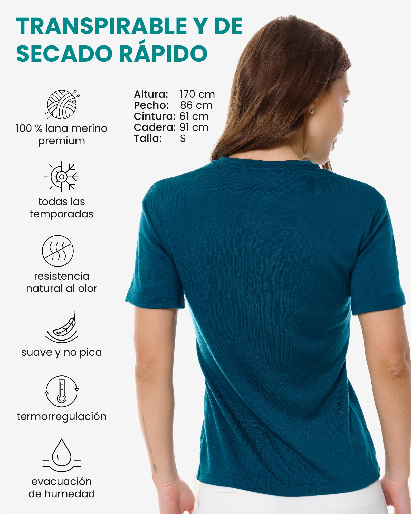Merino.tech Camiseta Termica Lana Merino Mujer - Ropa Interior Base Layer 100% Lana Merino para Mujer