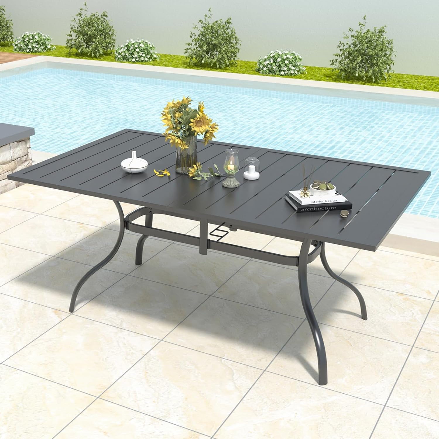 Anmutig 7-Piece Outdoor Dining Set, 4 Wicker Stackable Rattan Chairs ＆ 2 Wicker Swivel Rattan Chairs with 63'' Rectangular Patio Dining Table All Weather Frame Furniture Set