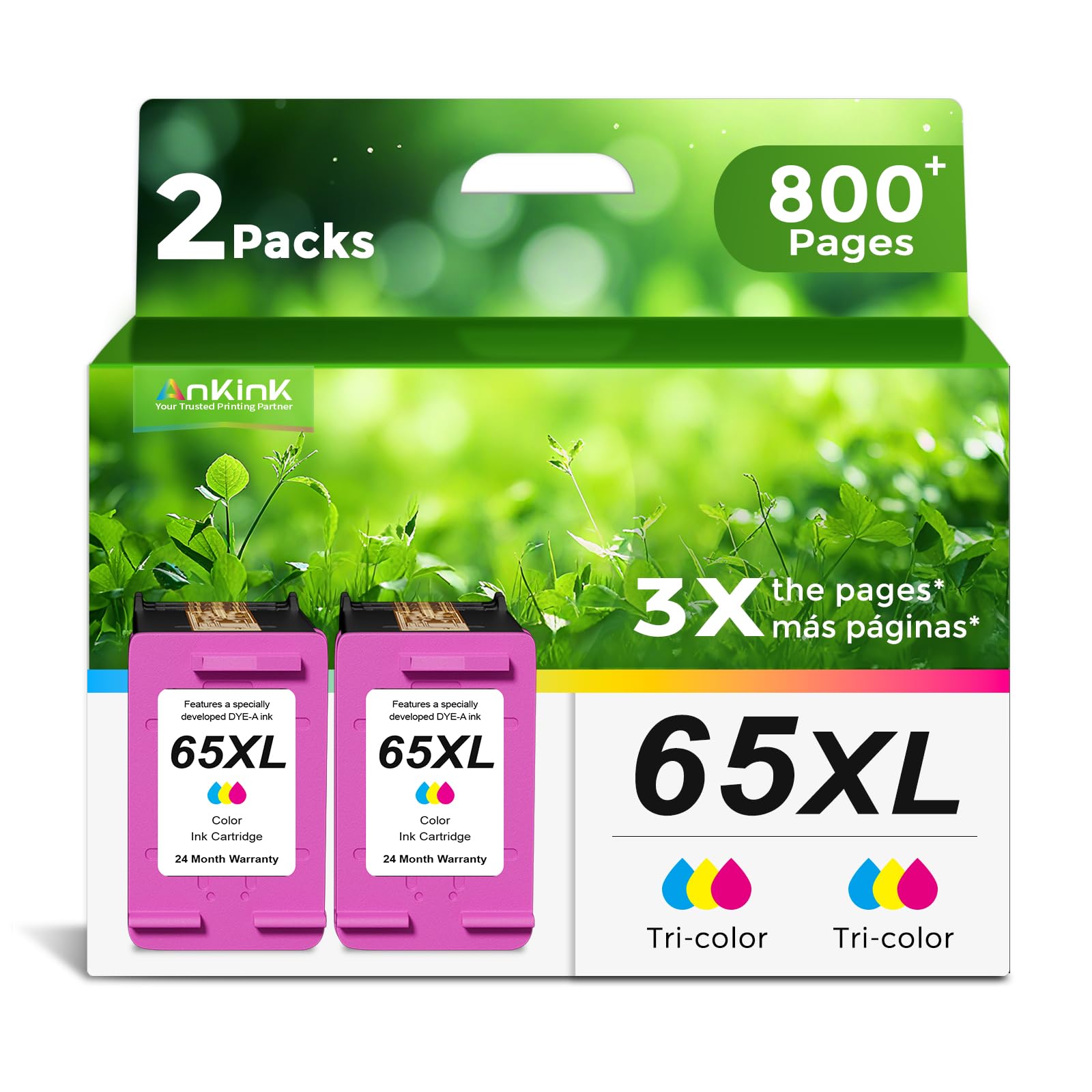 65XL Color Remanufactured Ink Cartridge Replacement for HP Ink 65 HP65 XL HP65XL Color Combo,2-Pack for 5055 5000 5052 5010 5070 5014 3755 3700 3772