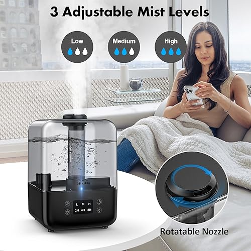 Miniatura 7 de Humidificadores para dormitorio, humidificadores de niebla fría para habitación grande, hogar, bebé, 5L, llenado superior, humidificador de aire