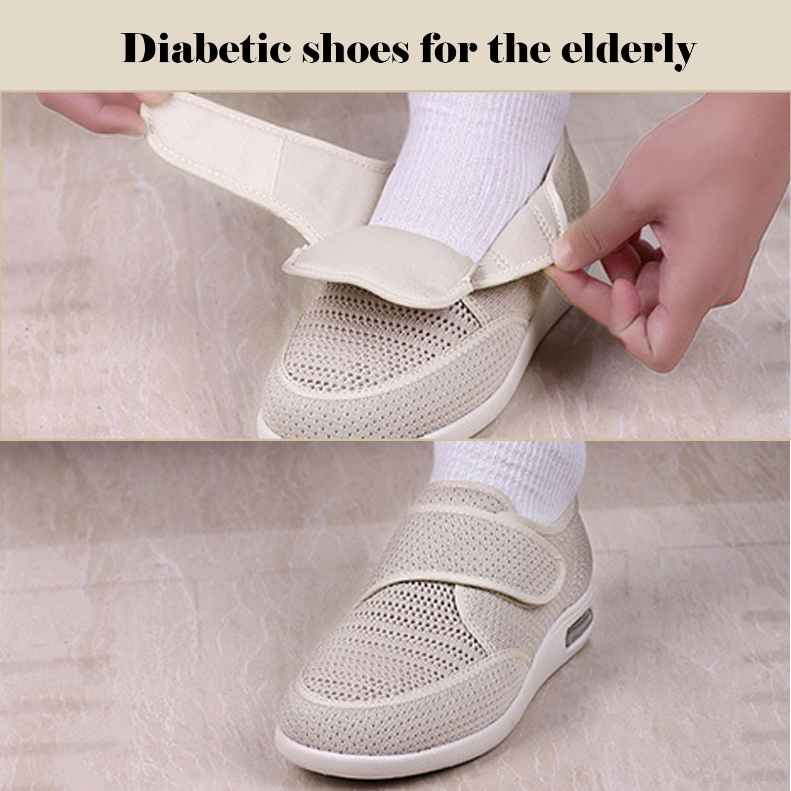 bumuam Respirable Zapatillas Zapatos,Antideslizante DiabéTico Zapatos Deportivos Casuales Ajustables Zapatos de Pies Hinchados para Personas MayoresEU 35(23cm/9in)