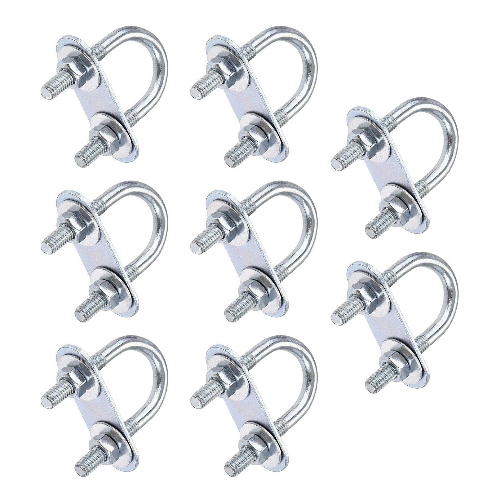 TOP-VIGOR 8 sets M6 Round U-Bolts, 20mm Inner Width 50mm Length Steel U-Bolts with Nut, Plate