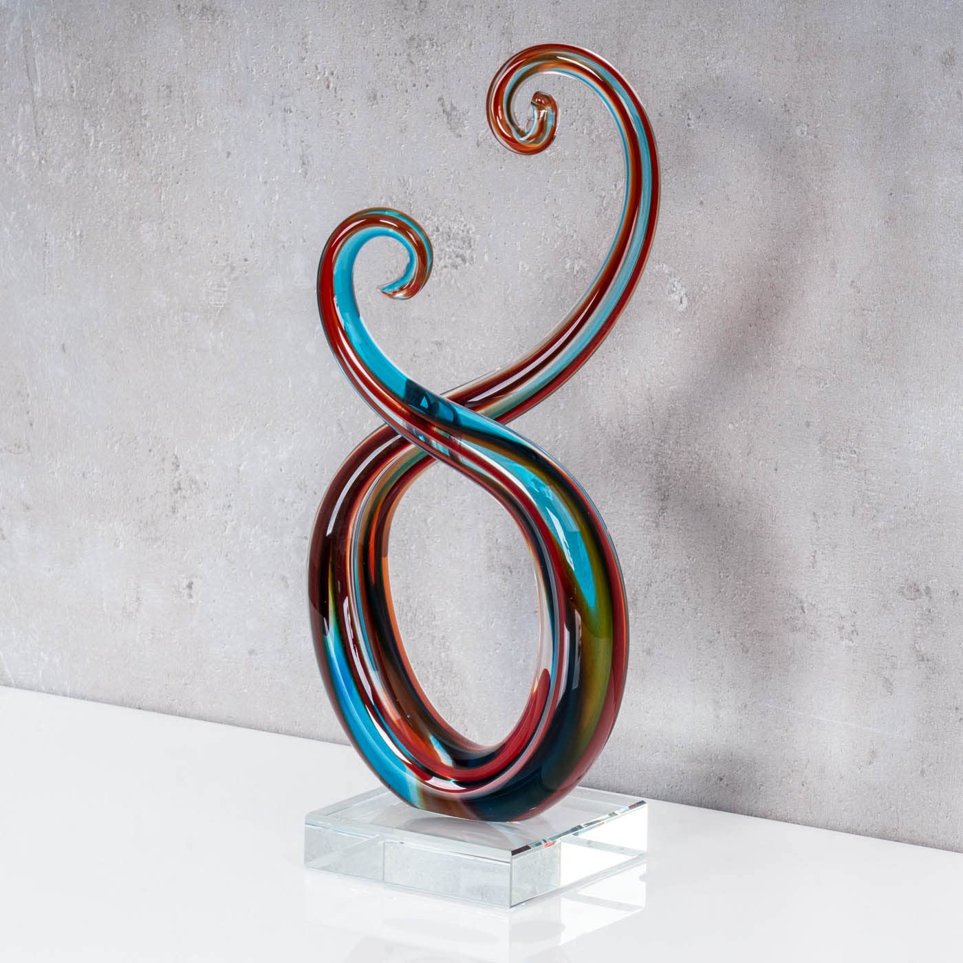 Escultura decorativa de cristal, 28 cm de altura, color azul y rojo