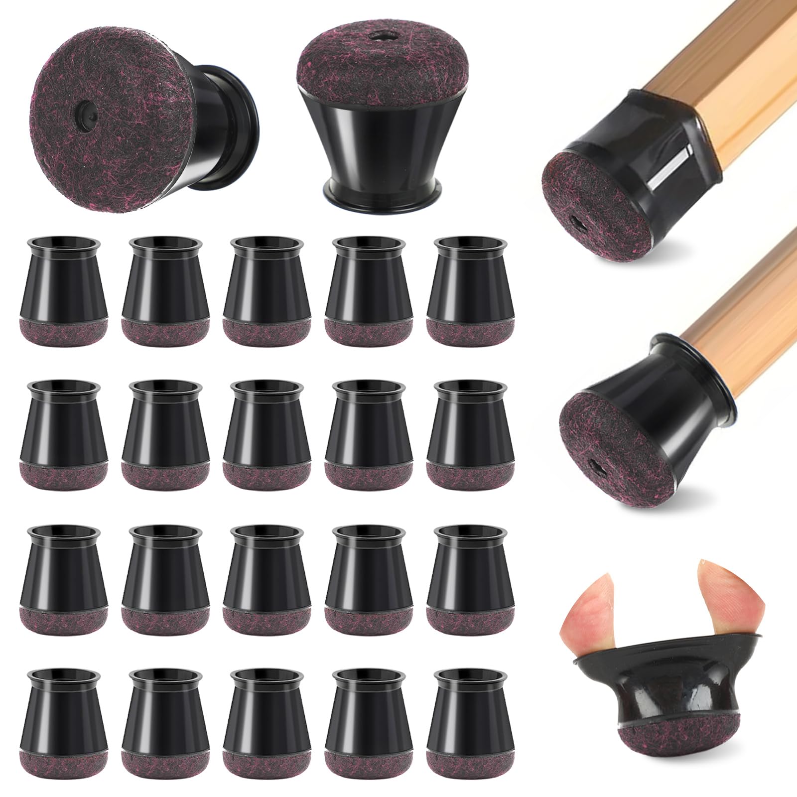 20 Piezas Protector Patas Sillas Redondos - Fundas de Silicona para Patas de Silla con Fieltro - Antideslizante y Silencioso - para Suelos de Madera Dura - Resistente a Arañazos - Ajuste 13-20mm