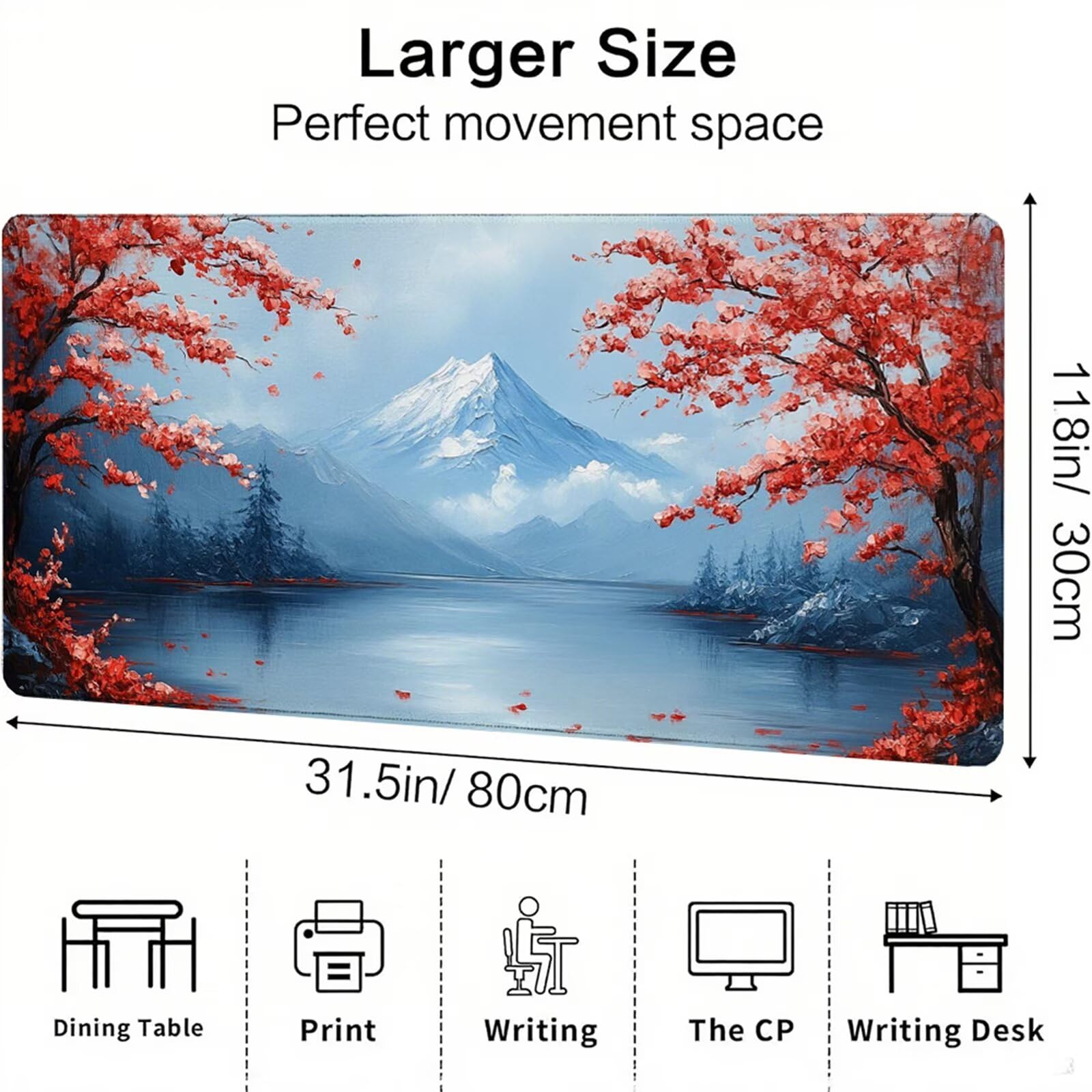 Biała podkładka pod mysz XXL 1600 x 800 x 3 mm śnieżna góra pod ręką akcesoria do biura antypoślizgowa gumowa podstawa i szyte krawędzie podkładka pod mysz dla graczy do dekoracji biura dekoracyjnego