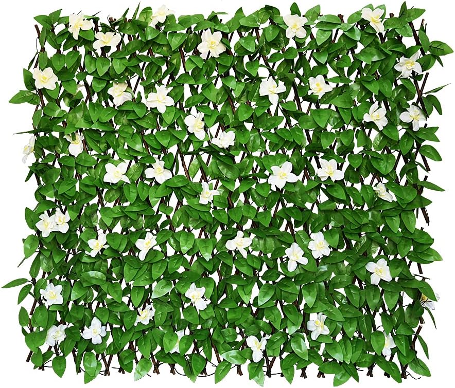 GLANT Expandable Fence Privacy Screen for Balcony Patio Outdoor,Decorative Faux Ivy Fencing Panel,Artificial Hedges (Single Sided Leaves) (1, Green-Flowers)