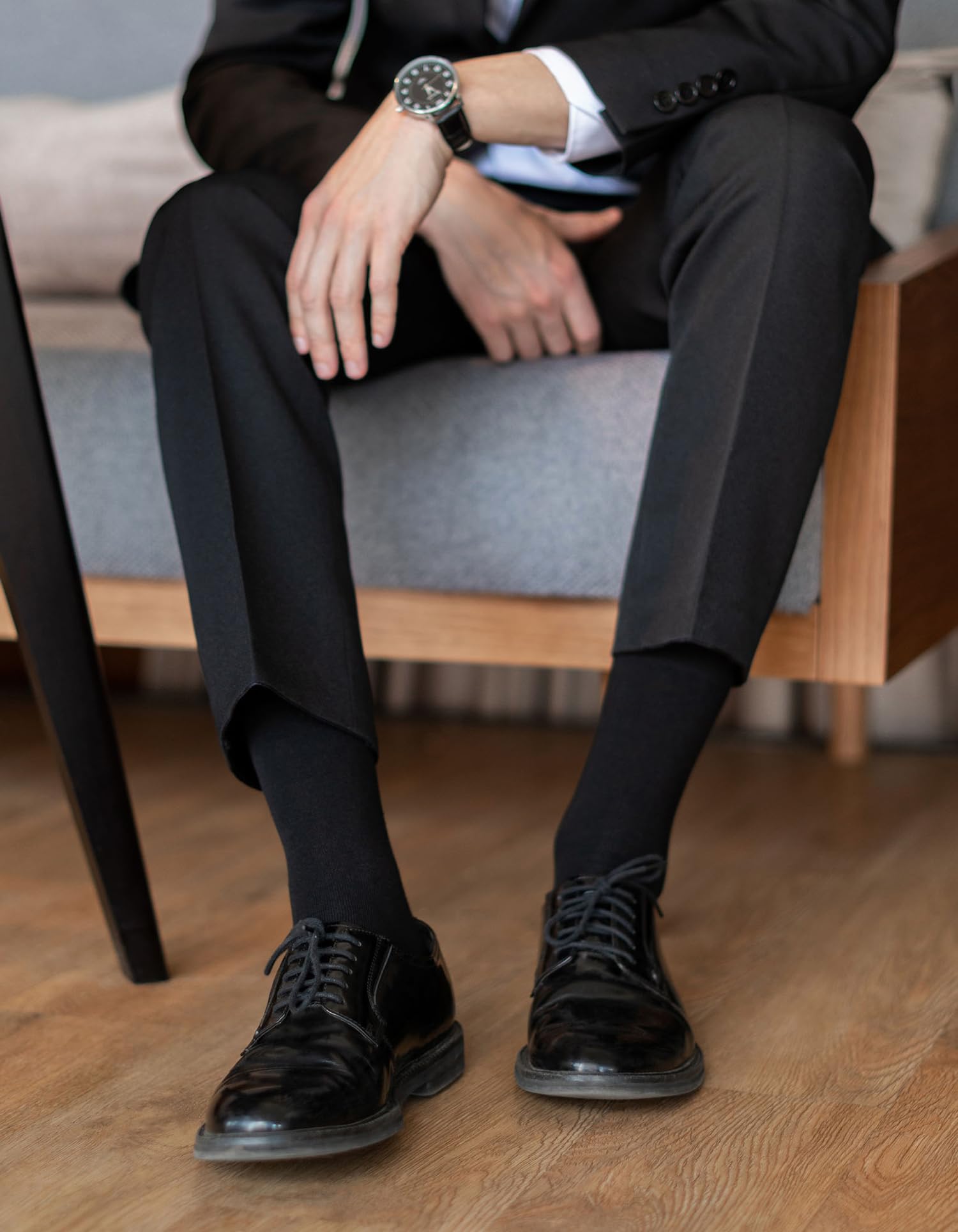 CLOSEMATE 6 Pares Calcetines Ejecutivos Hombre Altos Finos Transpirables Largos Sin Costuras de Trabajo Elásticos Traje Vestir Algodon Negros