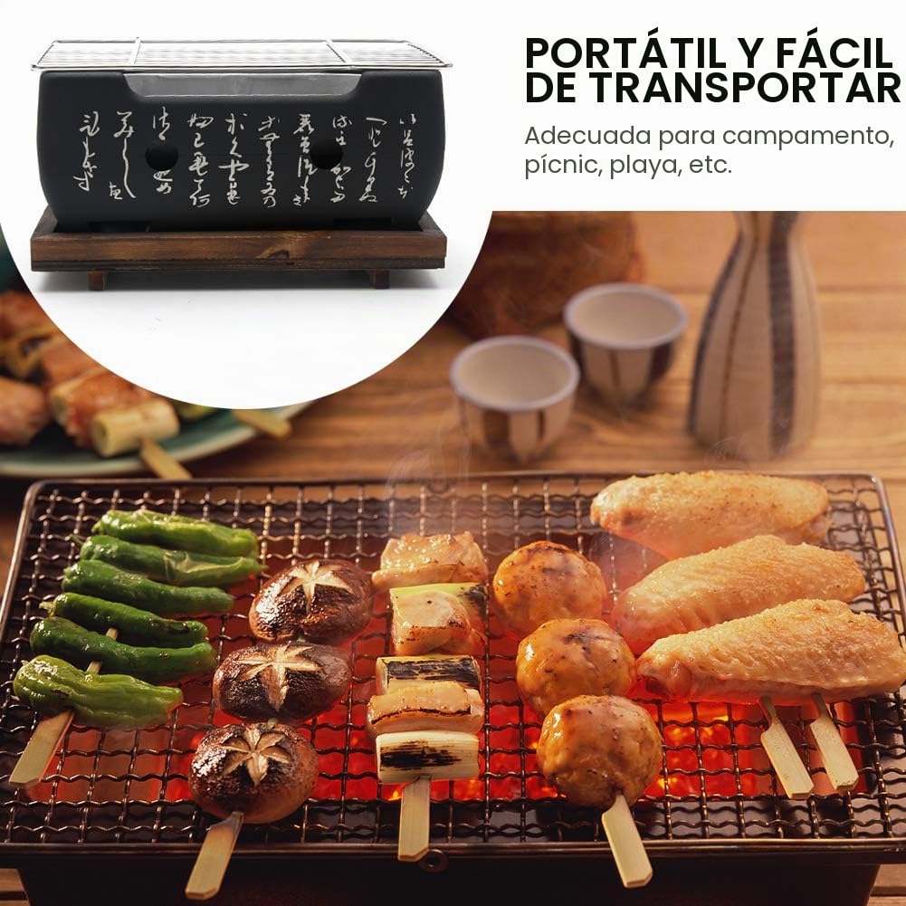 Faderr Mini-Grill, barbacoa de mesa japonesa, horno de cocina portátil para exteriores, para Yakiniku, Robata, Yakitori, Takoyaki y BBQ (Tamaño: 24 x 12,5 cm)