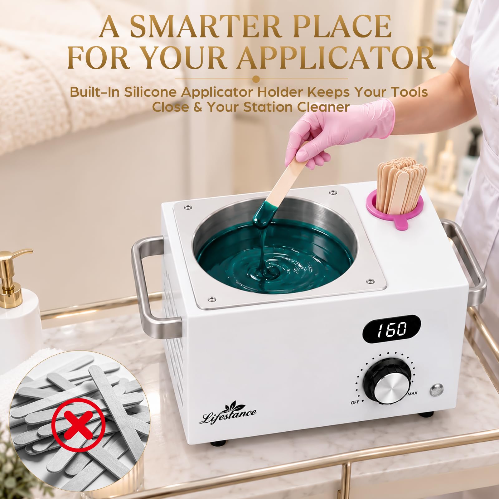 Calentador de cera portátil para depilación sin dolor: calentador de cera profesional con temperatura ajustable, ideal para cara, cuerpo y salón de belleza para mujeres y hombres (blanco)