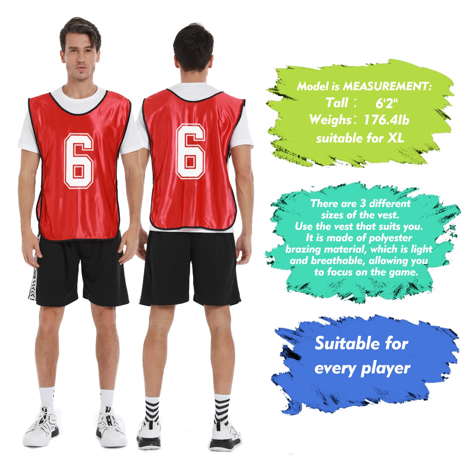 Sports Pinnies, chaleco de práctica numerado para fútbol y baloncesto, juego de 12 unidades
