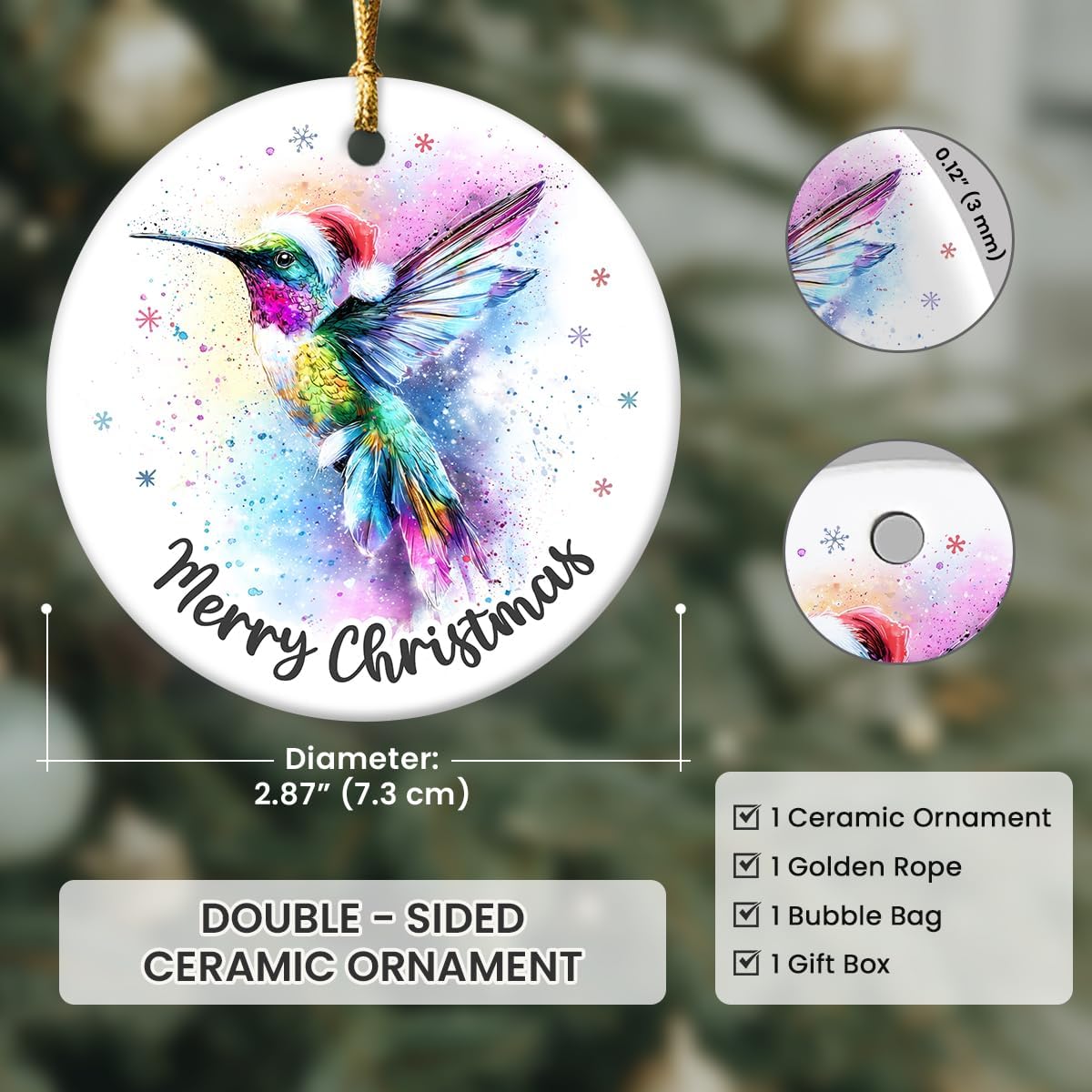 Hummingbird Christmas Ornament 2025 - Hummingbird Ornaments for Christmas Tree, Gifts for Girls, Friends, Humming Bird Christmas Decorations 2025, Bird Gifts for Bird Lovers Women
