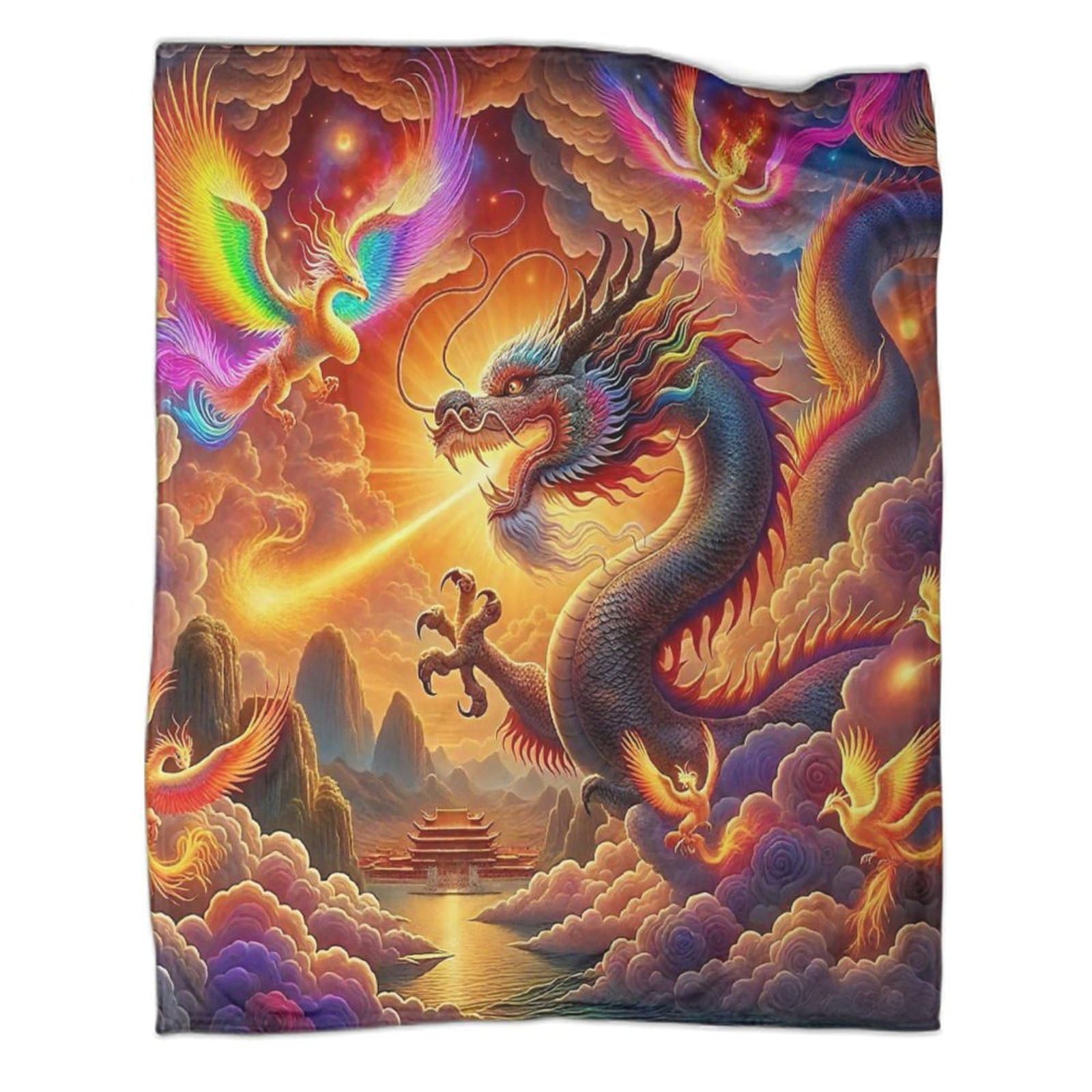 Couverture 3D dragon en flanelle légère 200x230cm pour lit enfant