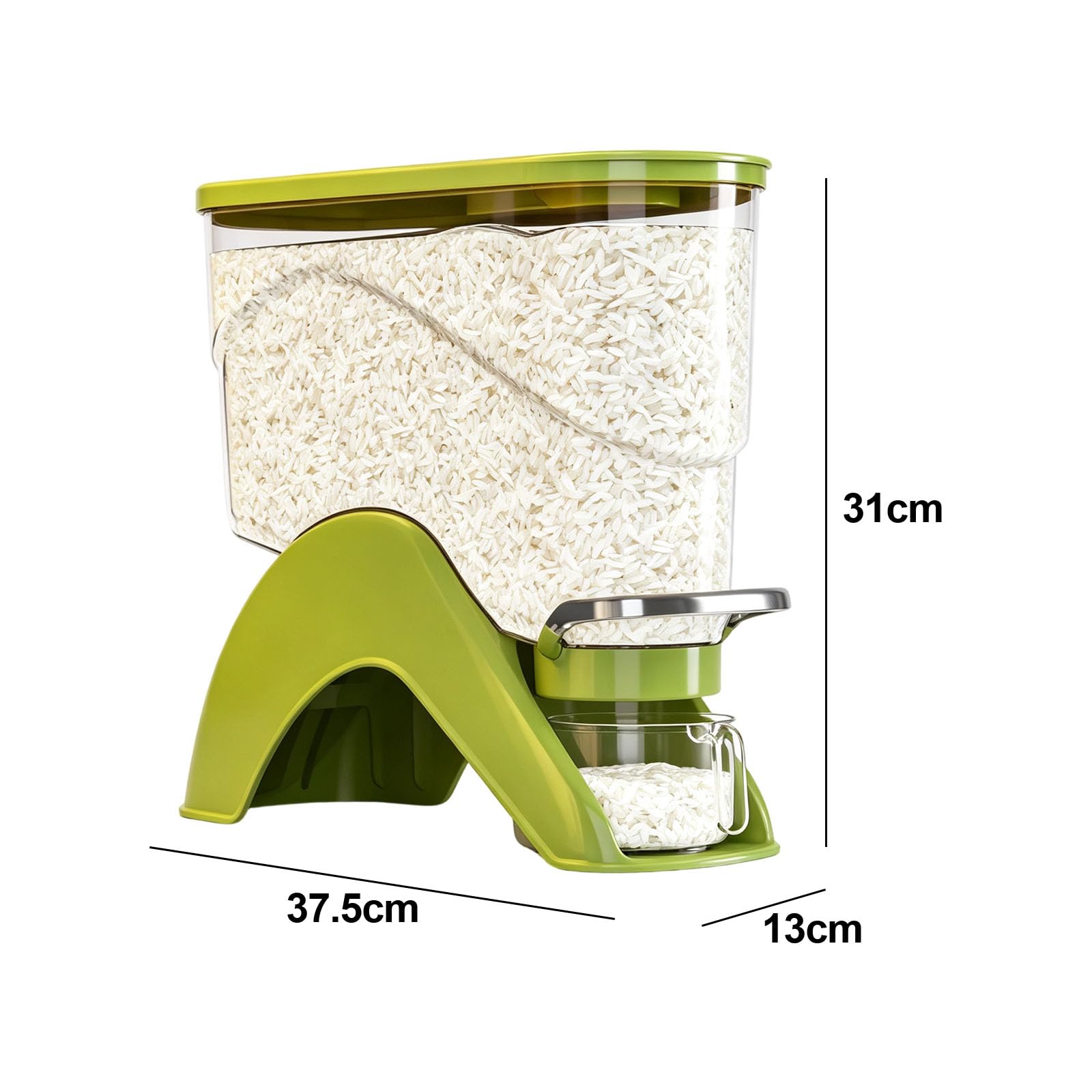 Organizzatore da cucina rialzato per alimenti secchi, contenitore per riso in ABS trasparente con tazza uscita per pressa e supporto sottile Dispenser per alimenti secchi per la casa Portariso da