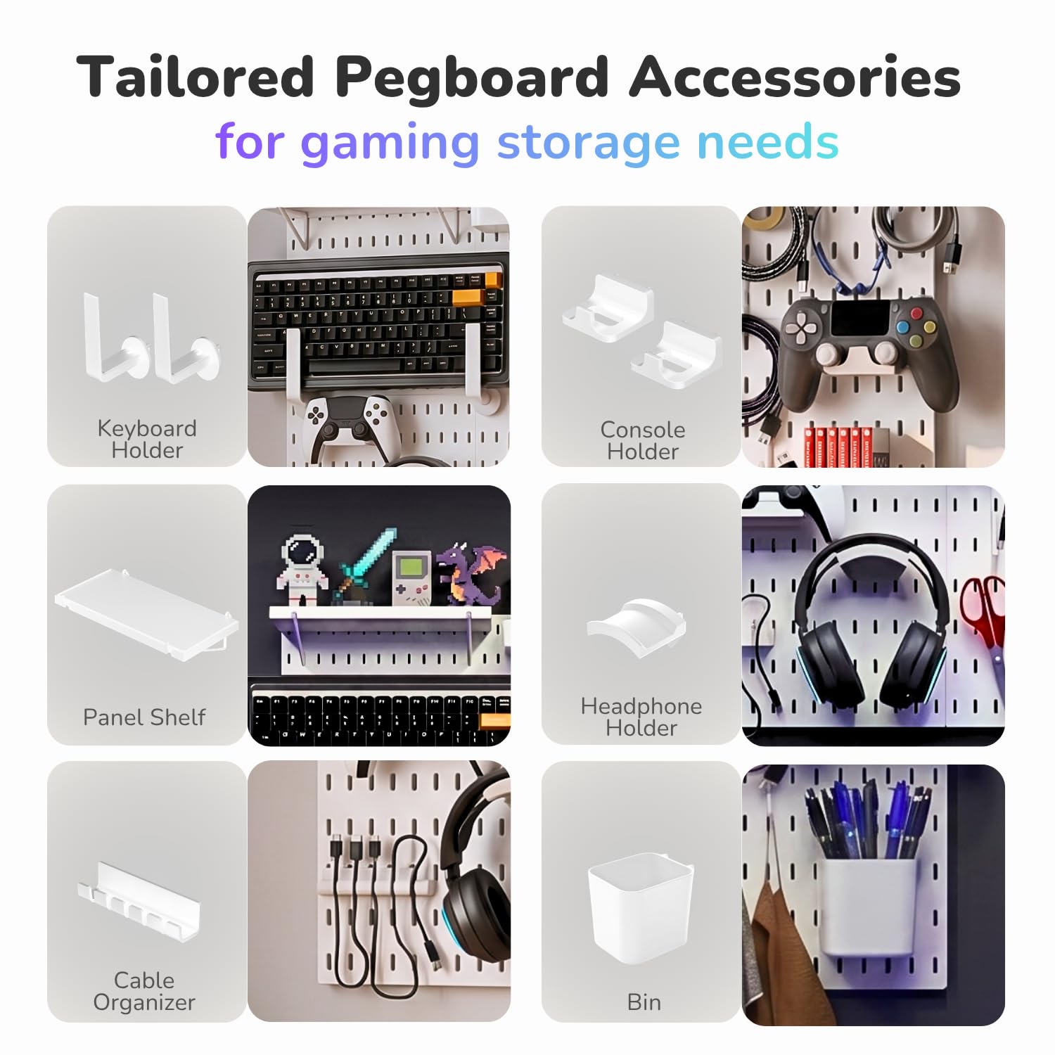 Kit Panneaux Perforés Modulaires Keepo - Organisateur Gaming Station Avec Accessoires Suspendus