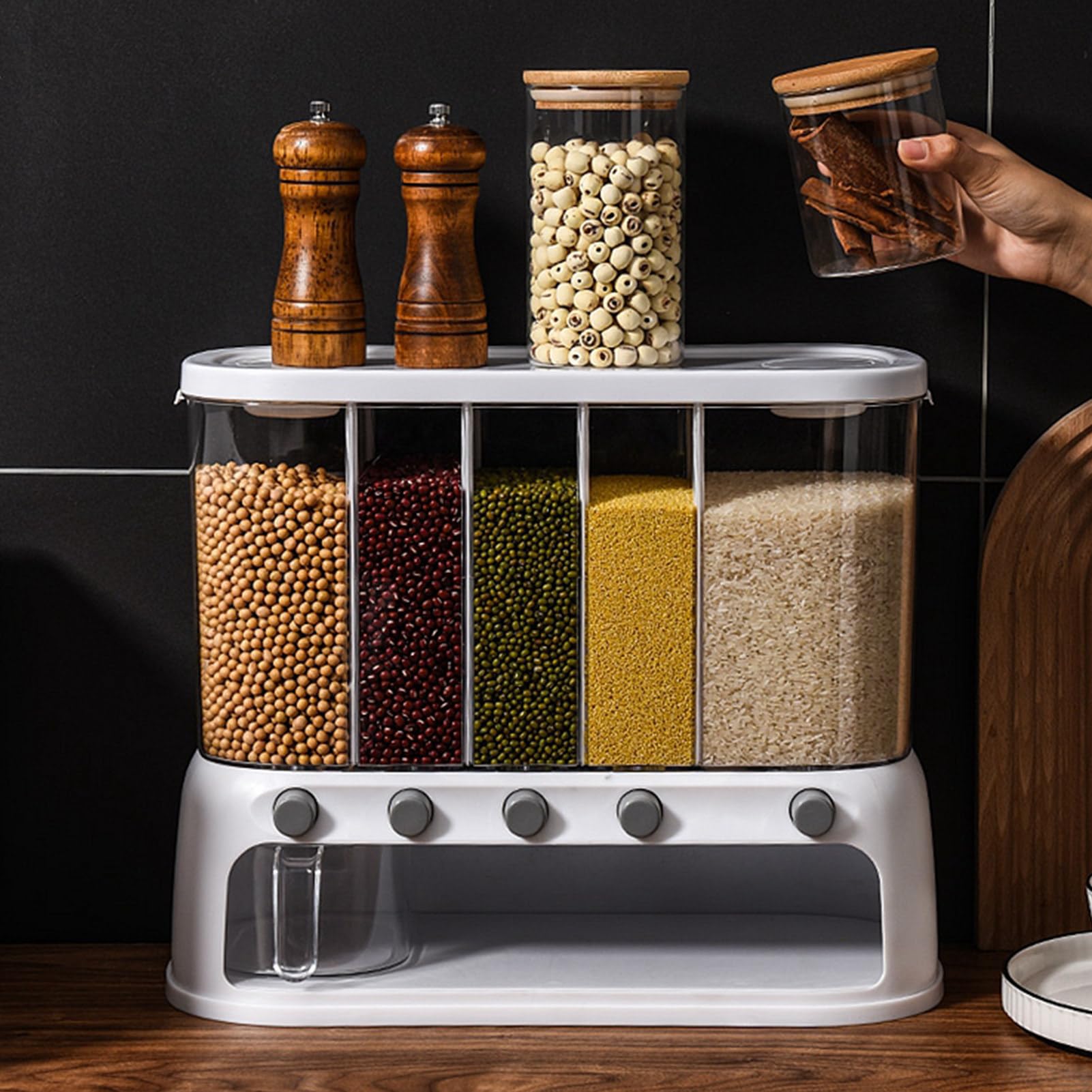 Distributore Di Cibi Montati A Parete - Di Contenitori Cereali Da 20 Kg | Secchio A Secco | Organizzatore Di Stoccaggio Della Cucina Con Sezioni Multipli Per Snack Di Riso Per La Gestione