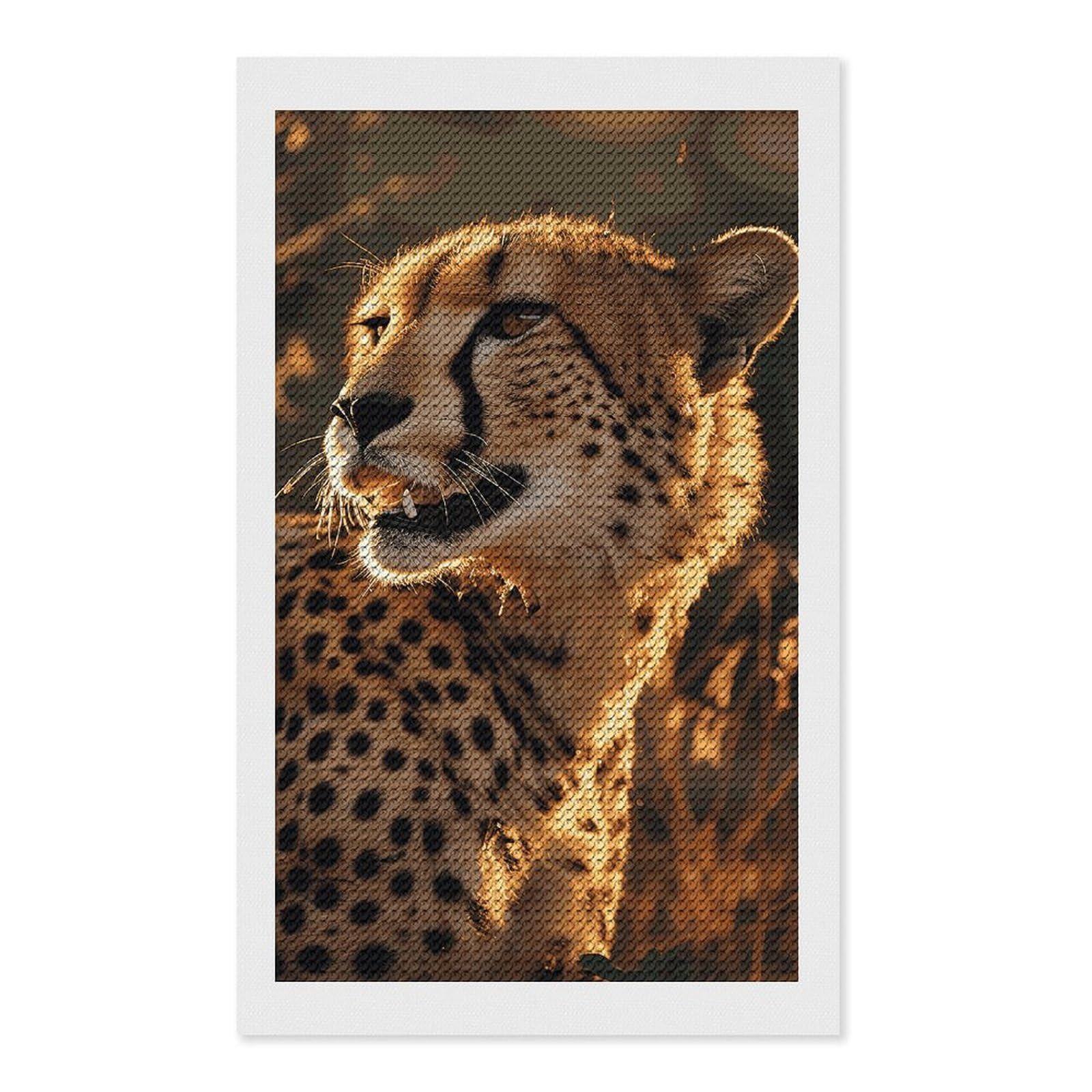 Cheetah Diamond Art Kits for Adults, DIY 5D Diamonds Painting Kits for Beginner, Round Full Drill Diamond Dots Painting, Diamonds Pictures Gem Art and Crafts Wall Decor 12"x20"