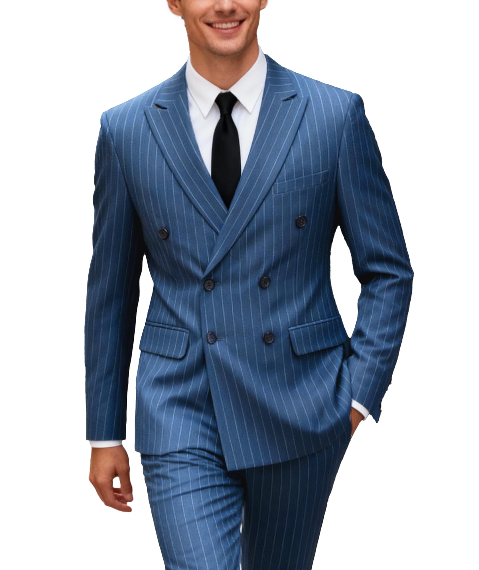 uninukoo Men's Suits 2 Piece Pinstripe Double Breasted Tuxedo Suit for Men Slim Fit Formal Dress Blazer Jacket Pants-picture-49