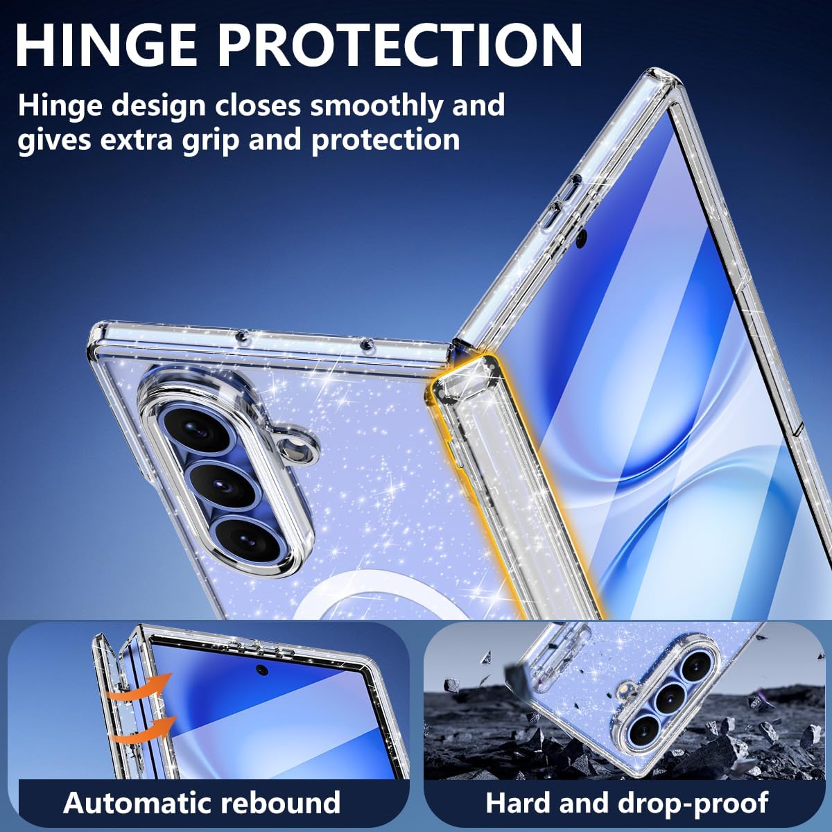 Meshine for Galaxy Z Fold 7 Case Magnetic,[Compatible with MagSafe][Hinge Protection][Built-in Screen Protector],Shockproof Women Girls Hard Case for Samsung Galaxy Z Fold 7(2025),Glitter Clear - Image 4