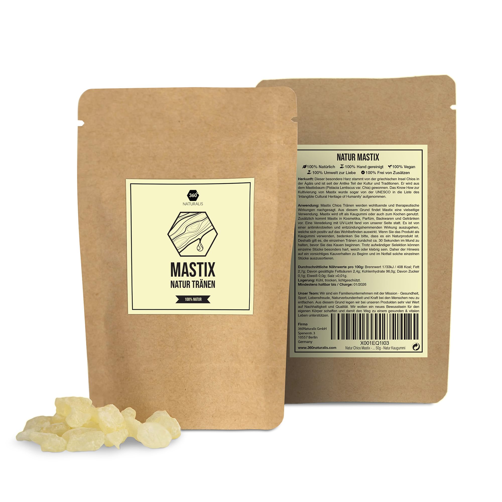 Natur Chios Mastix - Medium Tears - 50g - Natur Kaugummi (Packung mit 2)