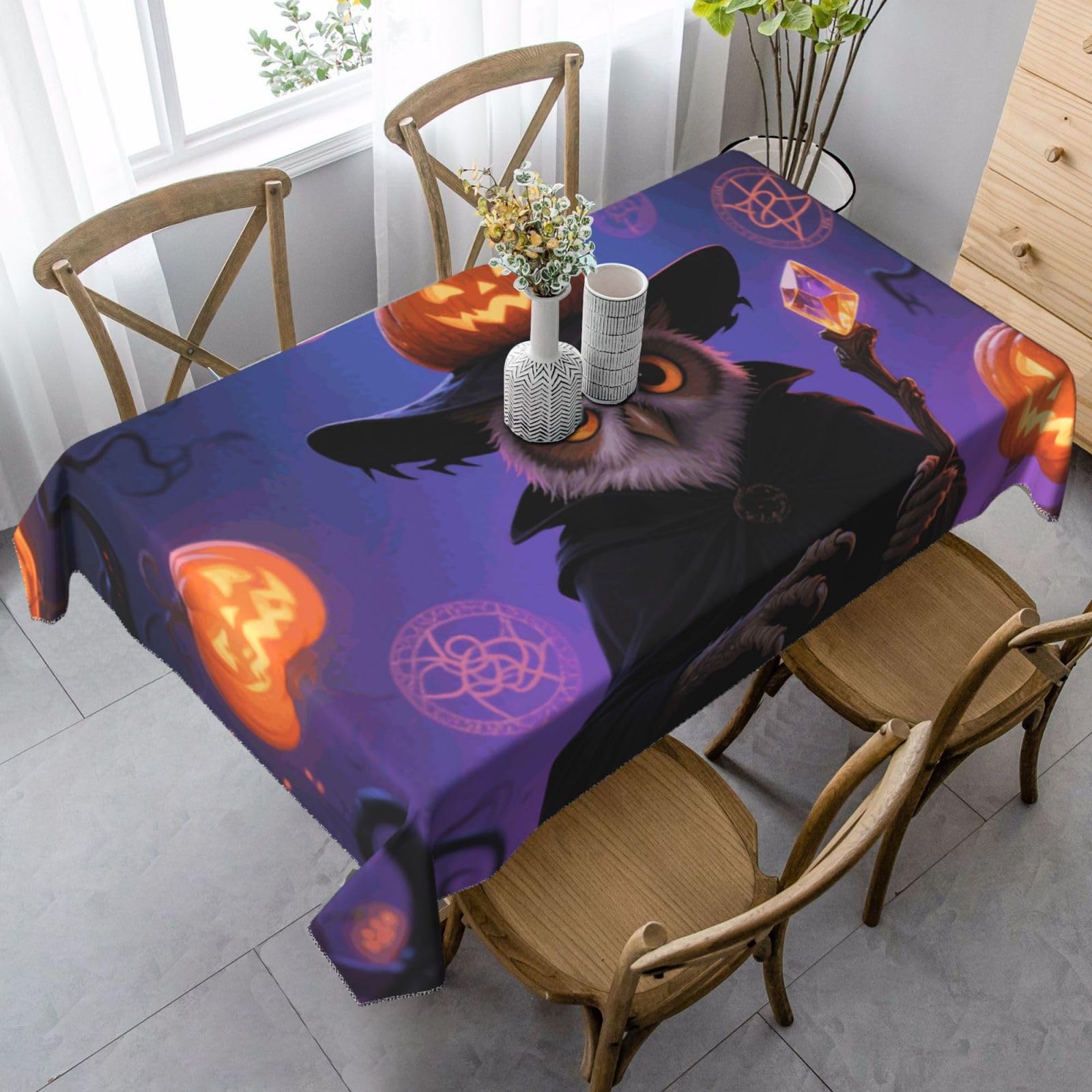 Halloween Owl Pumpkin Rectangle Tablecloth 35x55 Inch, Washable Reusable Farmhouse Table Cloths Wrinkle Free And Spillproof Kitchen Dinning Table Cover For Party Wedding Picnic Home Decor Tablecloths