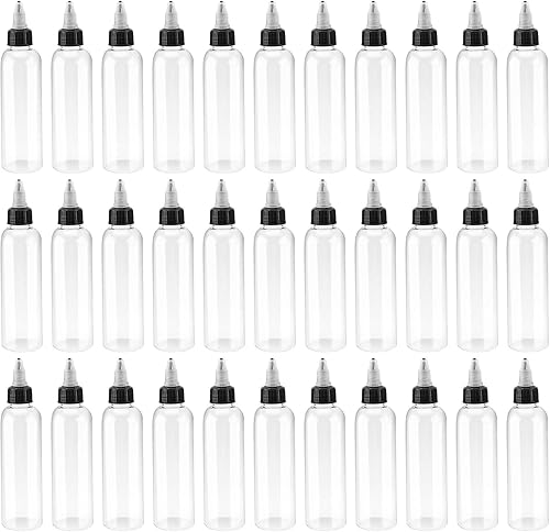 64 botellas de plástico de 4 onzas, botellas dispensadoras redondas con tapa superior giratoria para manualidades, cocina, hogar, transparente