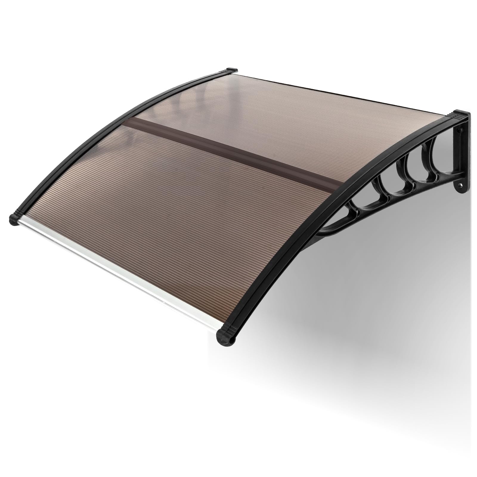 Outvita 39"x38" Window Awning Canopy, Polycarbonate Front Door Patio Cover for UV, Rain, Snow & Sunlight Protection, Stylish Brown Panel with Black