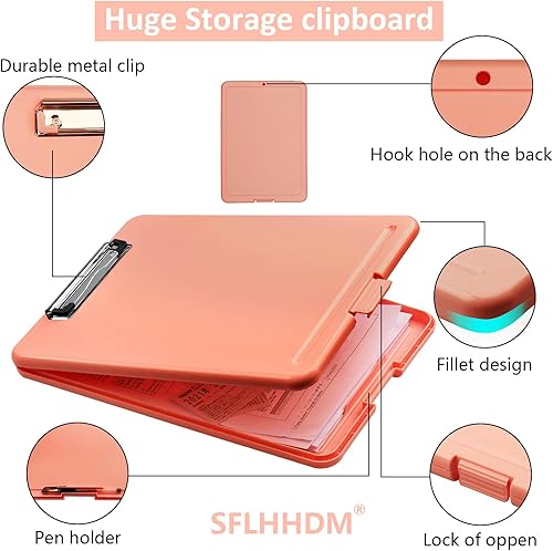 Miniatura 5 de Portapapeles A4, portapapeles con almacenamiento, portapapeles de plástico folio con clip de perfil bajo, estuche para portapapeles de enfermería