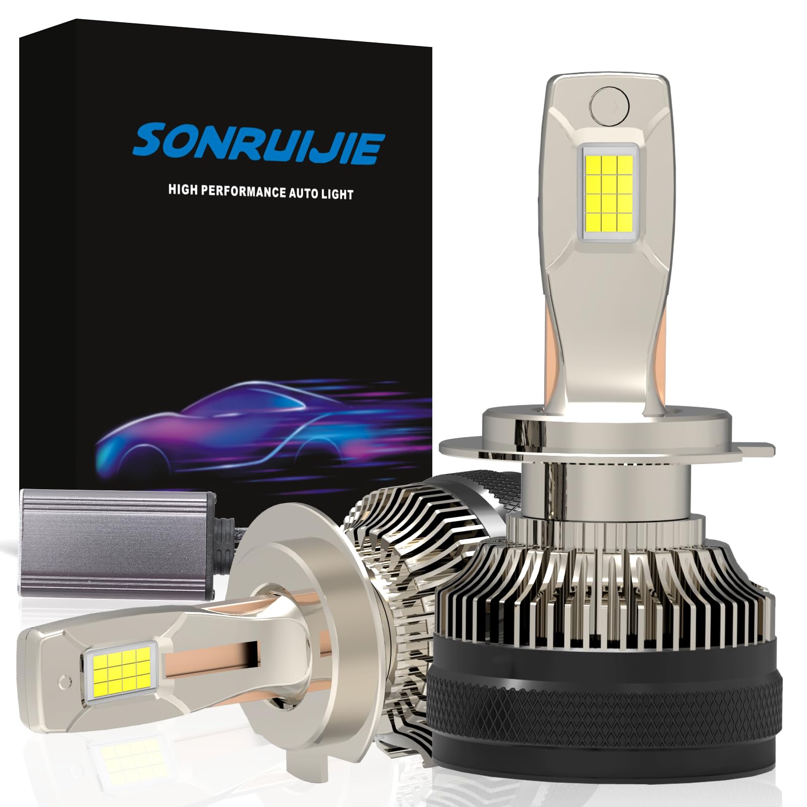 H7 LED Headlight Bulbs Conversion Kit – 6500K White, 12V/24V, Off-Road & Car Use