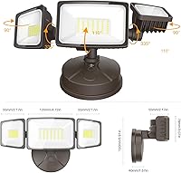 Vista 9 de Onforu - Luces de inundación LED de 75 W para exteriores, 7000 lm de brillo, luces de seguridad controladas por interruptor, 3 cabezales ajustables