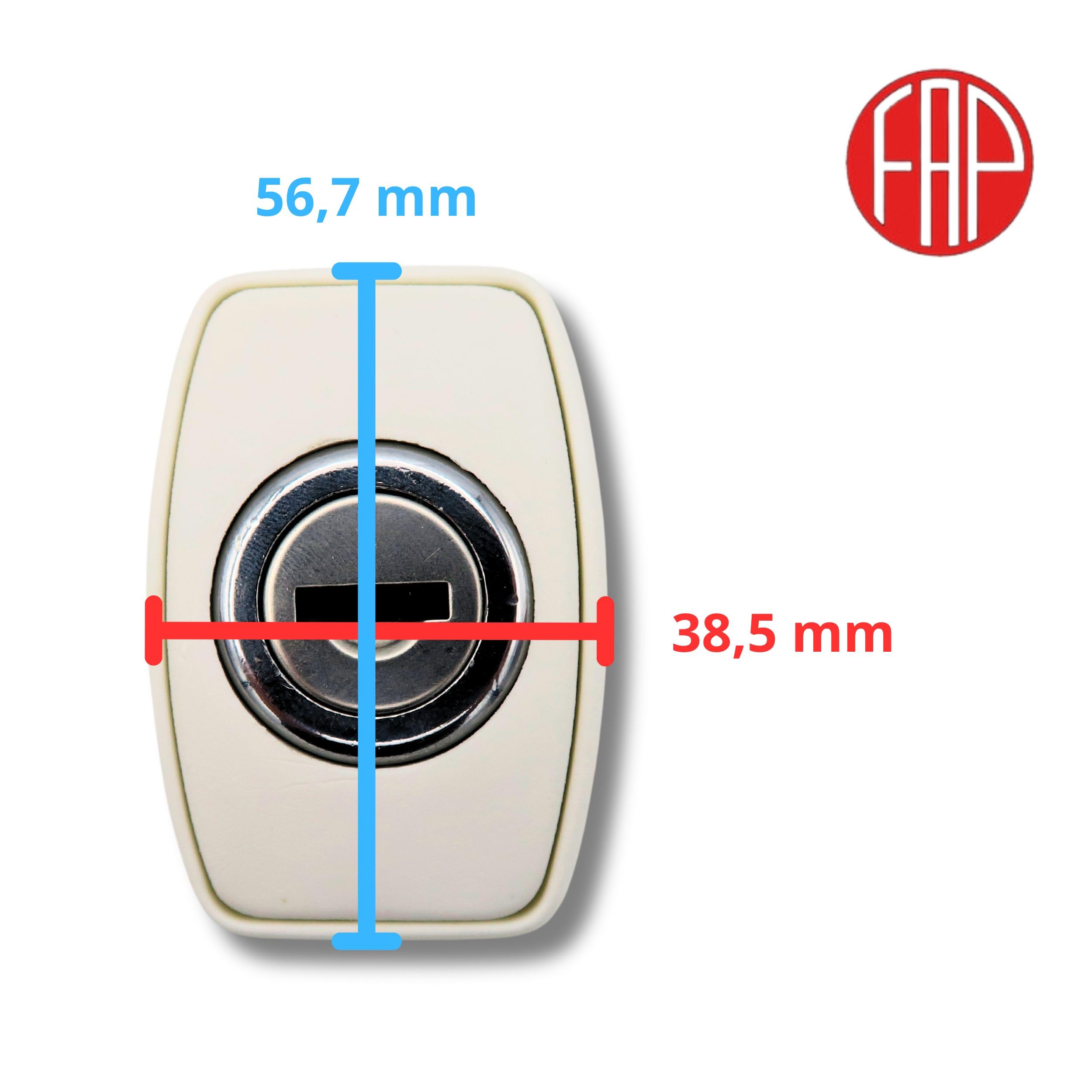 Generico Serratura per Camper e Roulotte FAP - Ideale per Gavone e Sportello Gas - 38x56 mm - Bianco con Cilindro FAP New System e 2 Chiavi Incluse - Ricambio per Caravan e Accessori Camper