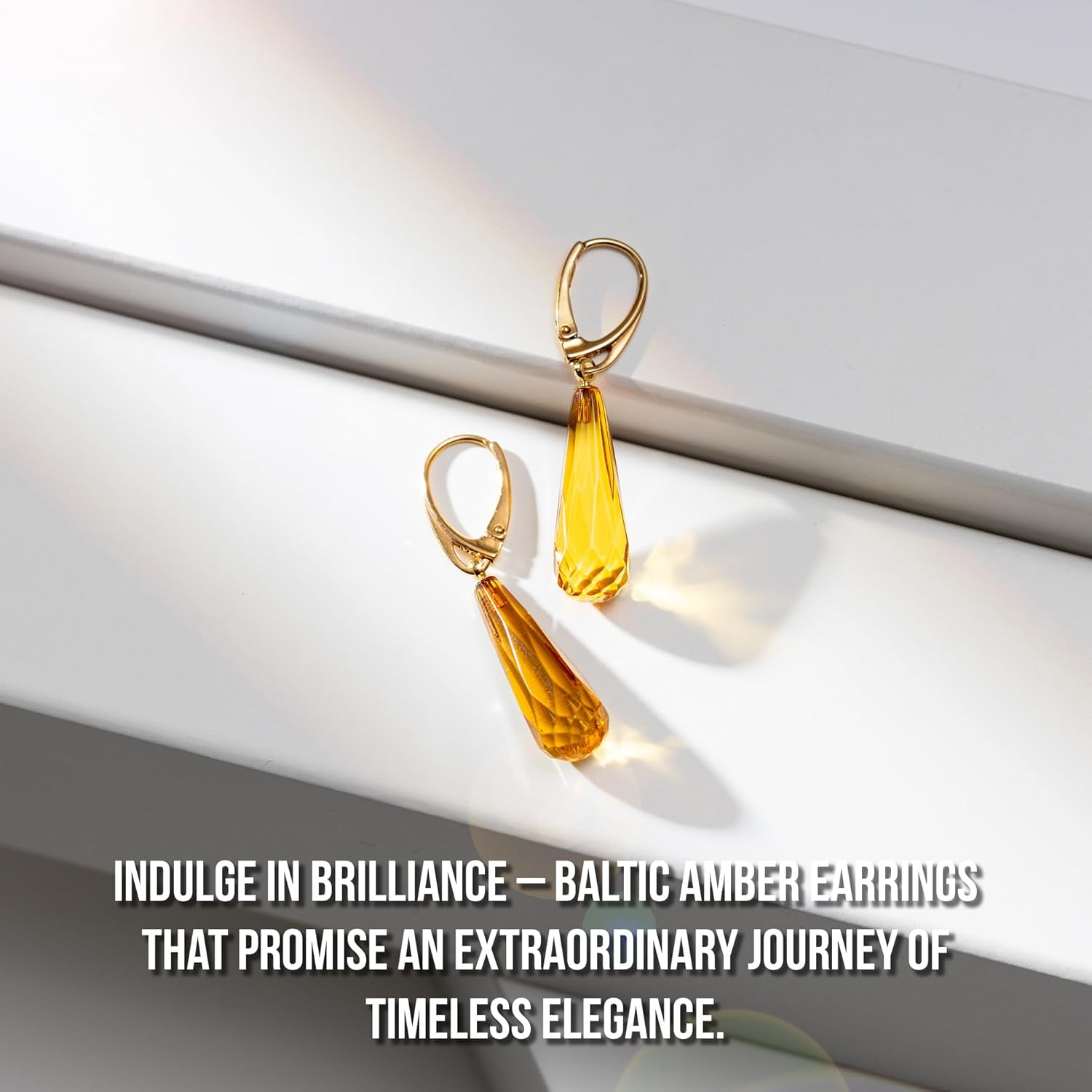 Amber Earrings for Women - Statement Gemstone Jewelry, Gold Plated Sterling Silver Leverback, Dangle Semi Precious Stone Ladies Earrings, Elegant Gift for Her - Image 2