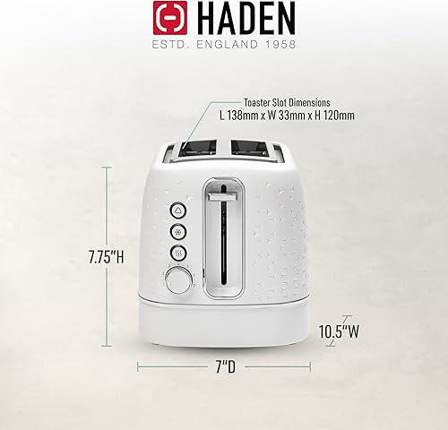 Miniatura 2 de Haden Starbeck - Tostadora de acero inoxidable de 2 rebanadas de ranura ancha con control de tostado ajustable y pies antideslizantes, color blanco