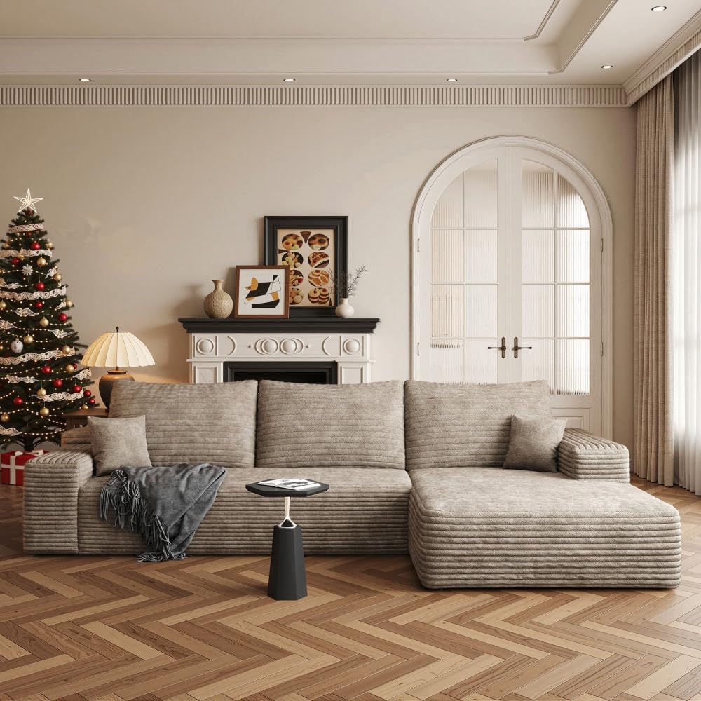 Boneless Couch, Modular Sectional Couches for Living Room, U-Shaped Cloud Couch Sofa with Deep Seat, Fluffy Corduroy Upholstered Corner Sofa