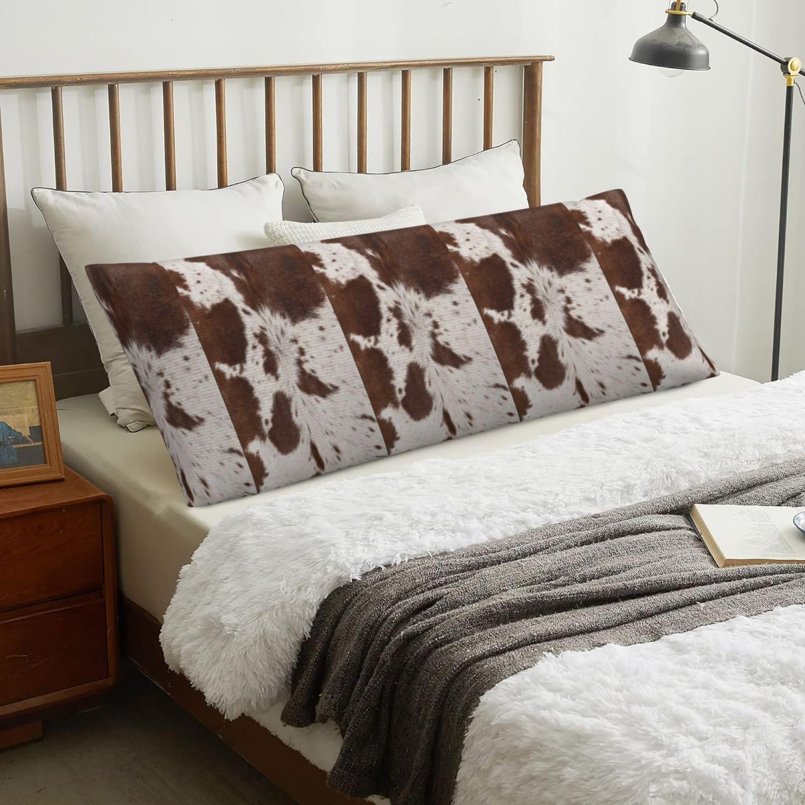 Cow Cowhide Print, Body Pillow Cover with Zipper,Long Body Pillowcase 20 x 60 in