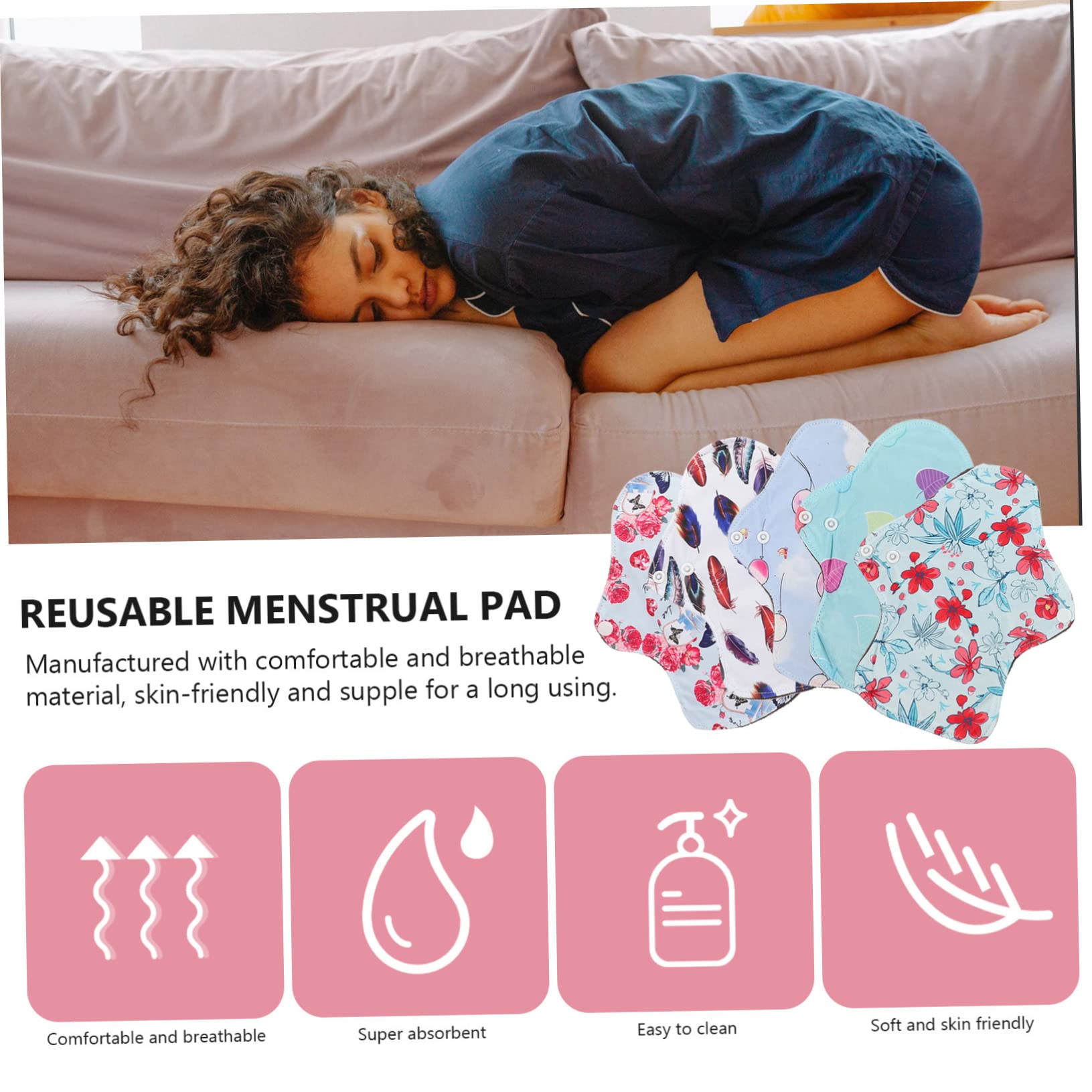 Didiseaon 3 Juegos De Compresas Menstruales Para Mujer Compresas Nocturnas Cómodas Reutilizables Con Alas De Algodón Para Uso Diario.