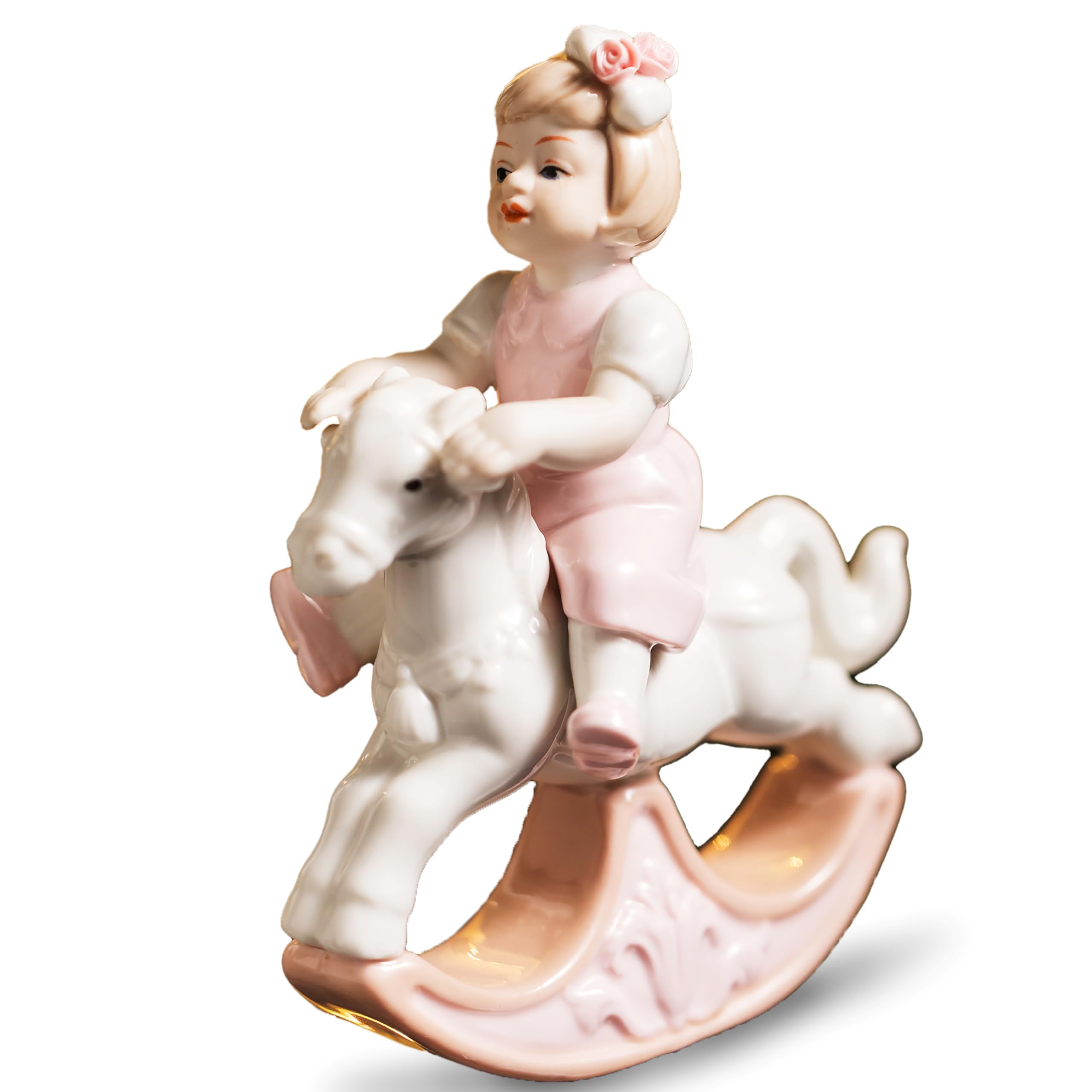 MTME Figuras de porcelana, infancia, recuerdos, regalos, escultura para decoración del hogar (niña mecedora)