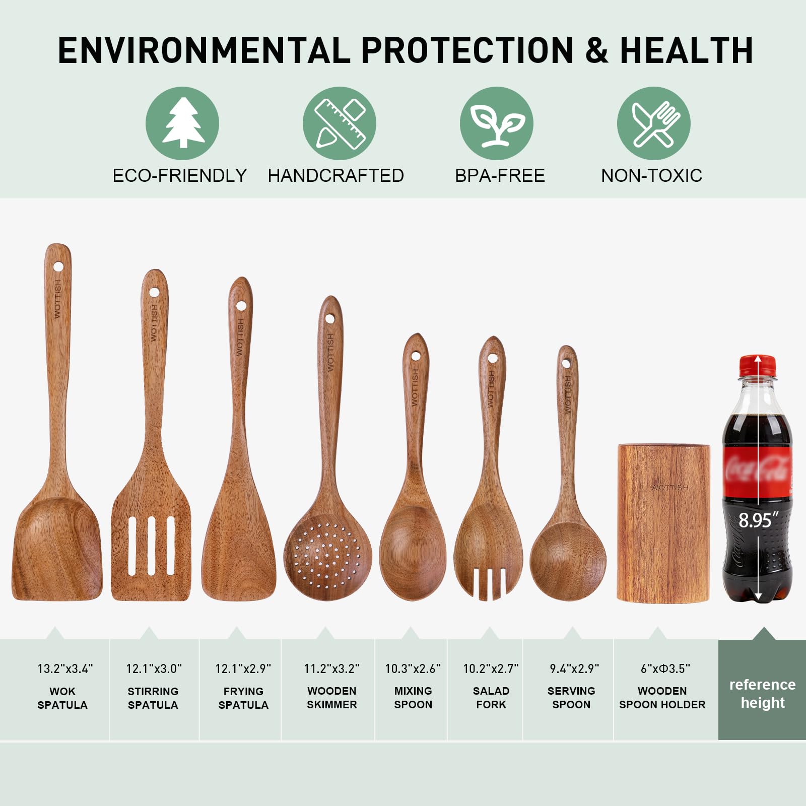 Holzlöffel zum Kochen – 8-teiliges Küchenhelfer-Set aus Holz mit natürlichem Massivholzmaterial – einschließlich Löffel, Spatel, Schöpflöffel, Salatgabel, Rührlöffel und Utensilienhalter (A08)