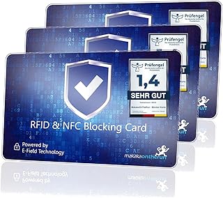 3X RFID Blocker Karte (3fach geprüft: DEKRA + EMV + HF-Labor) 360° Schutzkarte für Geldbörse - NFC Blocker Karte - Schutzkarte gegen Datenklau - RFID Blocker Card