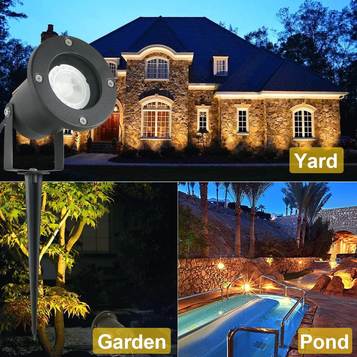 OMSEN Gartenstrahler mit Erdspieß GU10 7W Warmweiß 230V, Robuste IP67 Wasserdicht Gartenleuchte, Austauschbare GU10 Leuchtmittel, Gartenbeleuchtung mit Strom für Außen Garten Hof Rasen Baum, 4er set