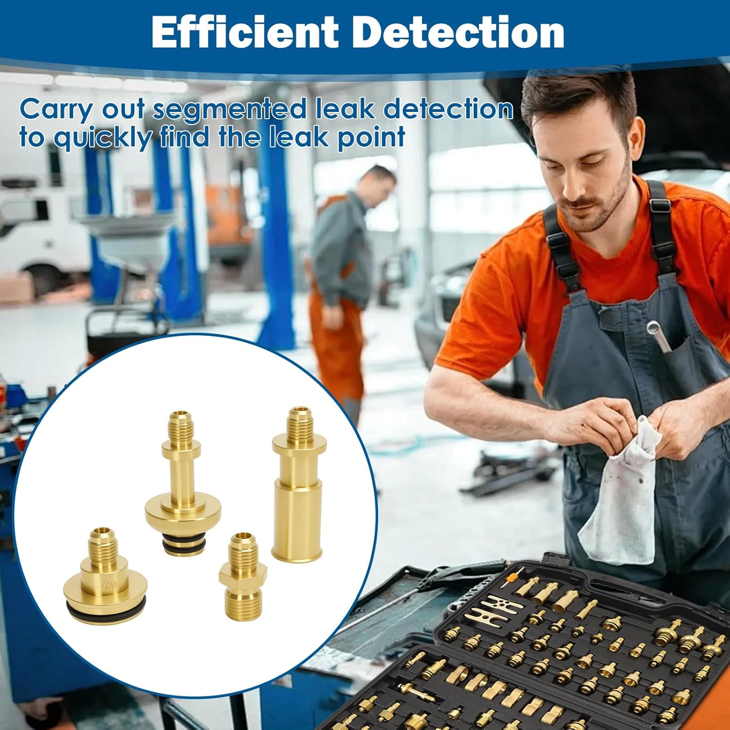VINGVO Automotive AC Leak Detection Kit, 77PCS Brass Air Conditioning Leak Test Tool Set with Connectors,Universal AC Connector Repair Tools Kit for Car & Truck Refrigerant System