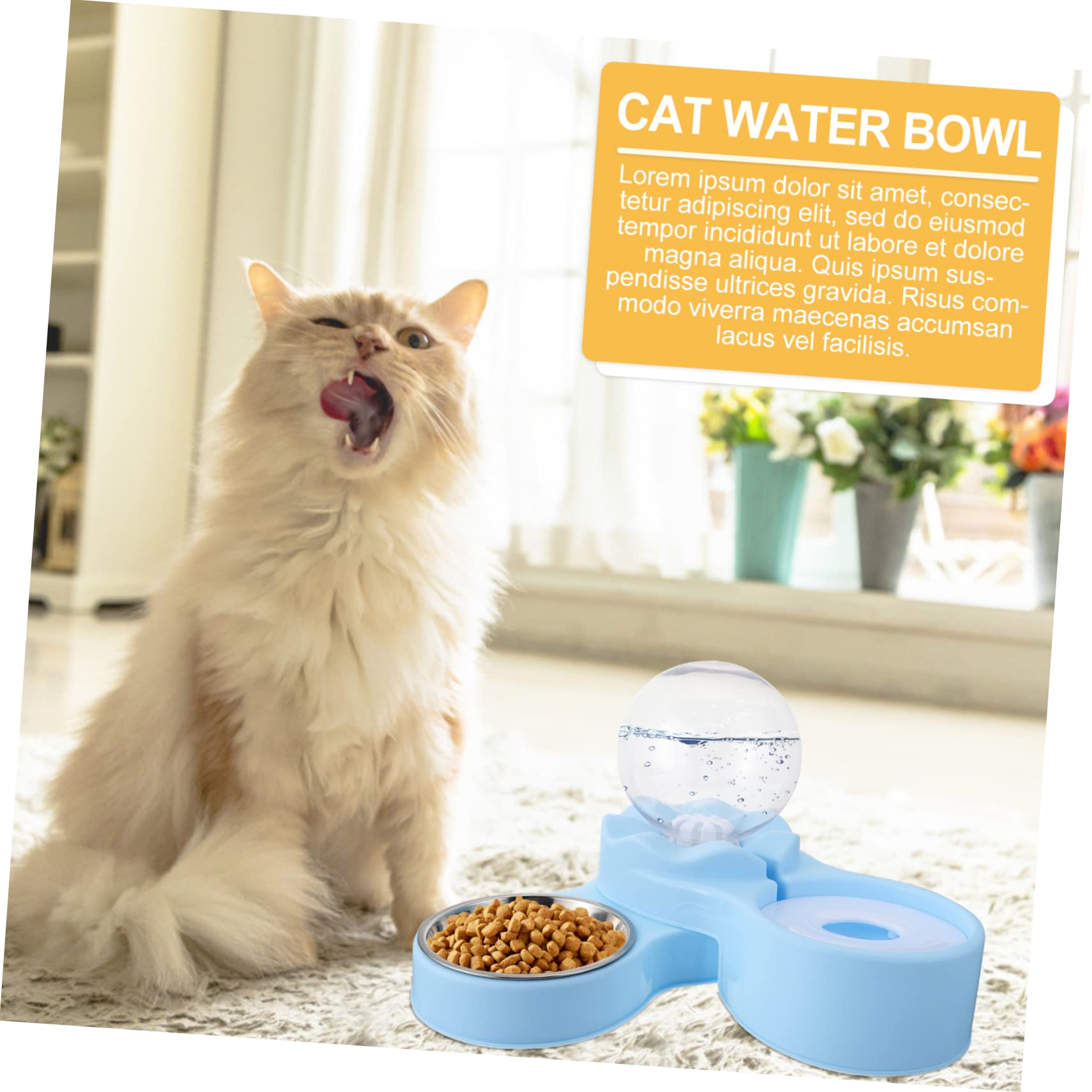 Distributeur D'eau pour Chat à Double Gamelle Bleu en P et Acier Inoxydable