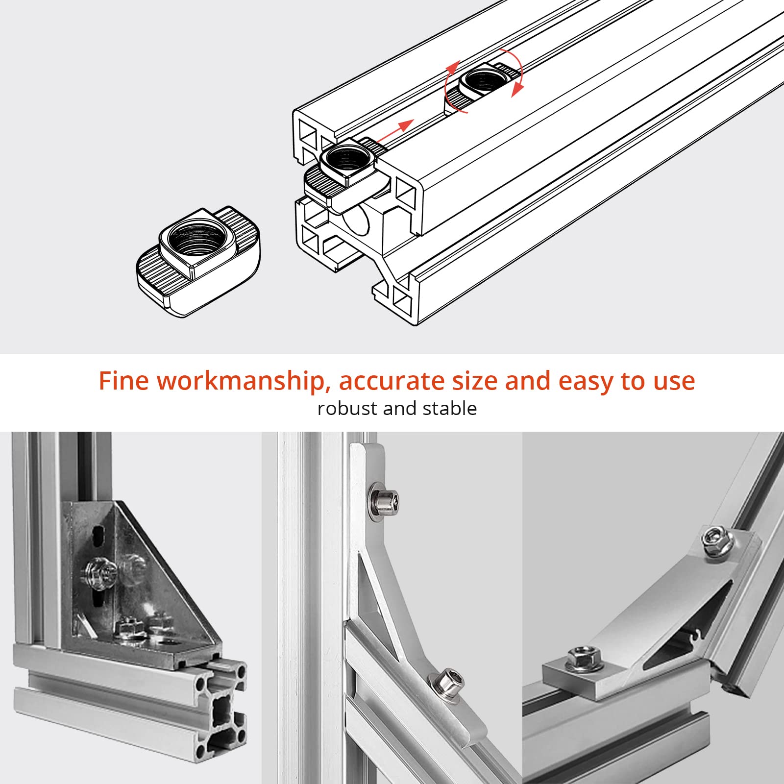 50 stuks T-moer hamer kop moer M6 verzinkt zilver koolstofstaal bevestiging aluminium profiel extrusiesleuf Europese norm (EU40-M6 x 19,5 x 8