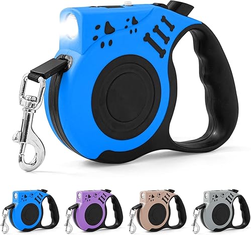 Correa retráctil para perro con linterna recargable USB para paseos nocturnos, correa telescópica automática de 16 pies para perros pequeños y